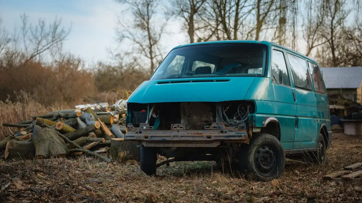 Damaged van requiring roadside recovery