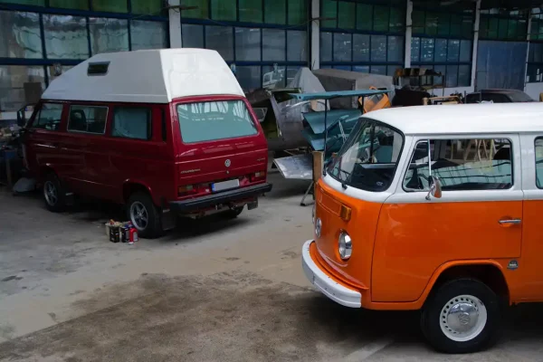 Vans parked at vehicle recovery workshop